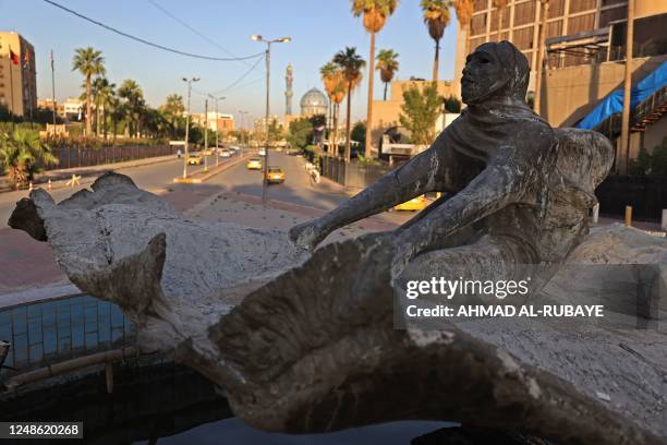 Picture shows a view of Baghdad's Magic Carpet monument on March 19, 2023. - Iraq marks 20 years since the start of the US-led invasion that toppled...