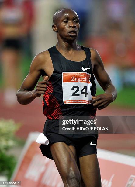 Kenya's Hillary Kipsang Yego competes during the mens 3000 meters steeplechase race at Zagreb's IAAF athletics meeting, in Zagreb on September 13,...