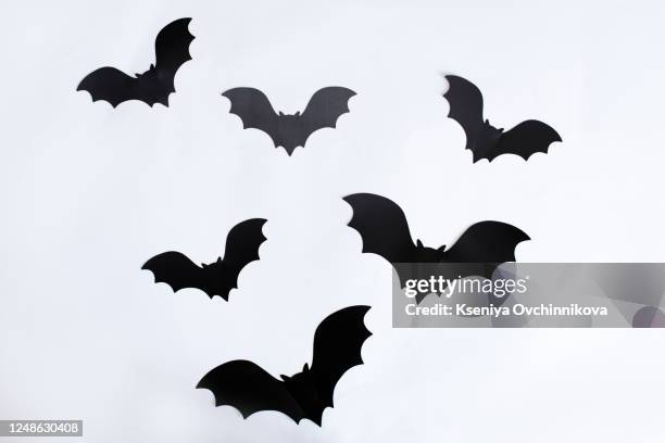 halloween holiday background with spiders and candy. view from above - bat stock pictures, royalty-free photos & images