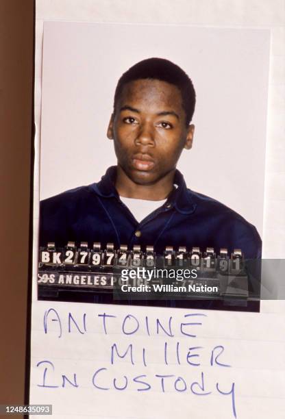 Antoine Miller poses for his mug shot after being arrested by police for his actions against Reginald Denny during the 1992 Los Angeles riots on May...