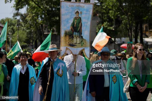 Members of the Most Illustrious Order of St. Patrick in the streets of Coyoacan in Mexico City, during a march to commemorate St. Patrick's Day,...