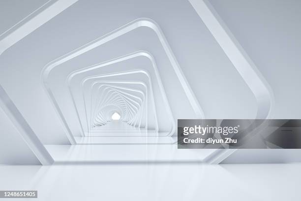 long passage in modern building by 3d render - ゲート ストックフォトと画像