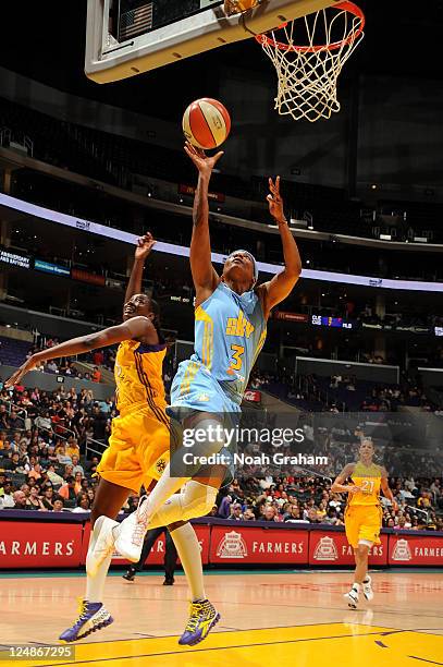 Dominique Canty of the Chicago Sky gets to the hoop against the Los Angeles Sparks during a game at Staples Center on September 10, 2011 in Los...