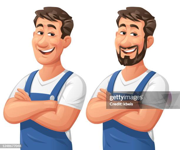 illustrations, cliparts, dessins animés et icônes de réparateur confiant avec les bras croisés - jeune homme