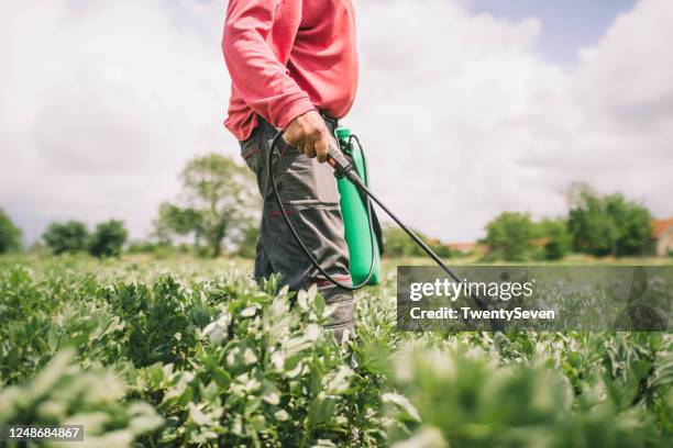 farmer is spraying plants - herbicide stock pictures, royalty-free photos & images