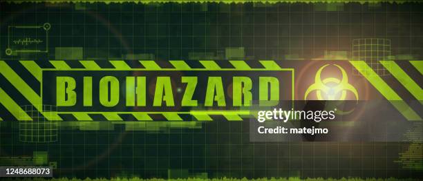 biohazard futuristic virtual reality warning stripes design pattern with infographic hud in green and lens flare - security screen stock illustrations