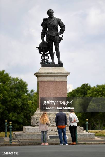 Statue of Sir Francis Drake is seen on Plymouth Hoe on June 10, 2020 in Plymouth, England. Plymouth City Council has come under pressure to remove...