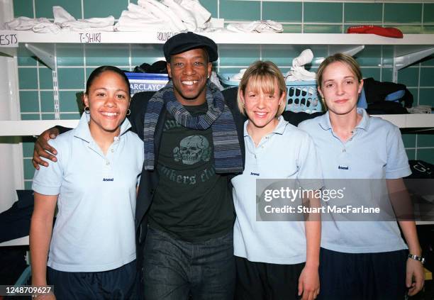 Ian Wright the ex Arsenal player visits Alex Scott, Leanne Champ and Yvonne Tracy of the Arsenal Ladies who are working in the training ground...