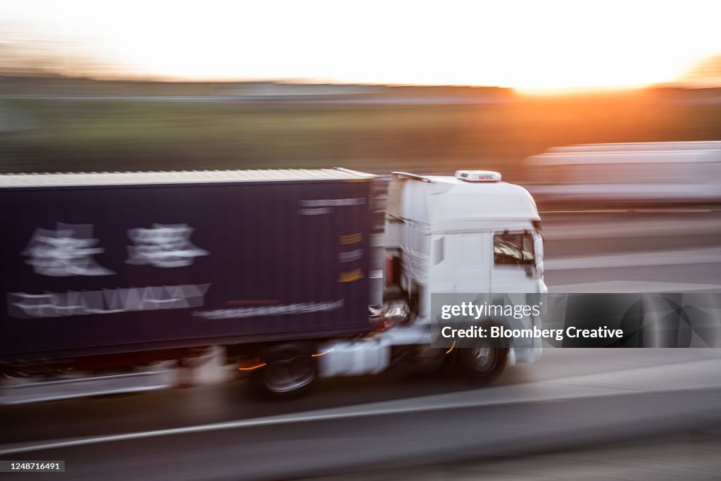 Haulage Truck At Sunrise