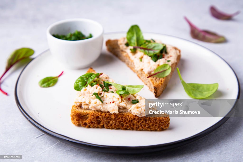 Rye bread and salmon mousse open sandwiches