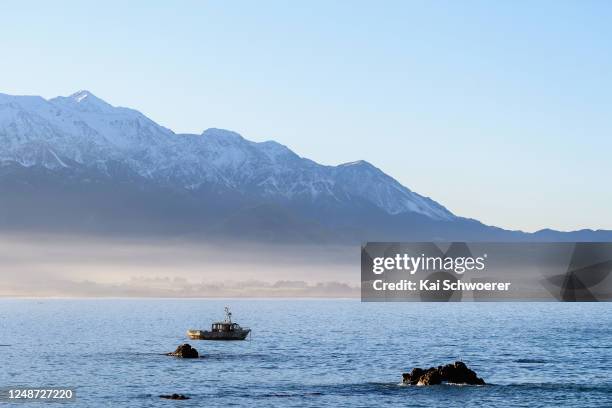 Fishing boat is seen on June 10, 2020 in Kaikoura, New Zealand. New Zealanders are adjusting as life begins to return to normal following the lifting...