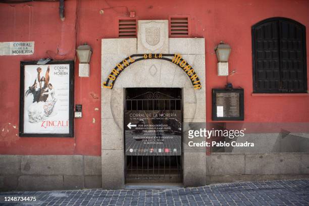 View of the Corral de la Moreria 'tablao flamenco' entrance on June 10, 2020 in Madrid, Spain. A venue where flamenco shows take place with...