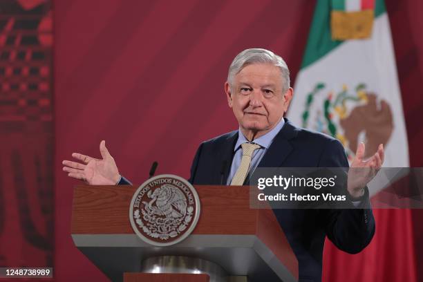 President of Mexico Andres Manuel Lopez Obrador gestures during his daily morning briefing on June 10, 2020 in Mexico City, Mexico.