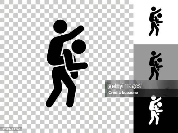 piggyback ride icon on checkerboard transparent background - piggyback stock illustrations