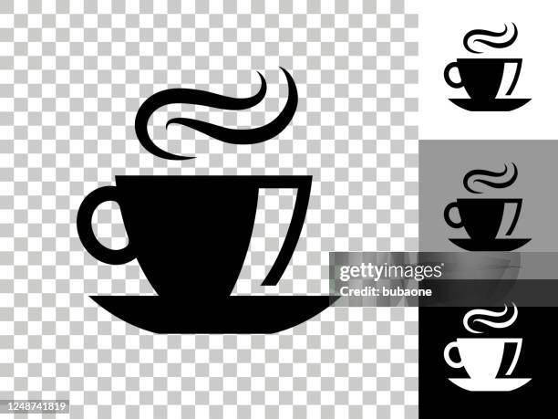 coffee icon on checkerboard transparent background - multiple coffee cups stock illustrations