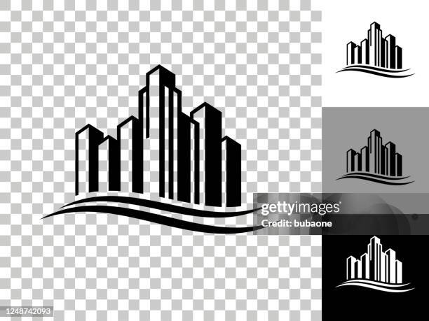 cityscape buildings icon on checkerboard transparent background - mixed use building icon stock illustrations