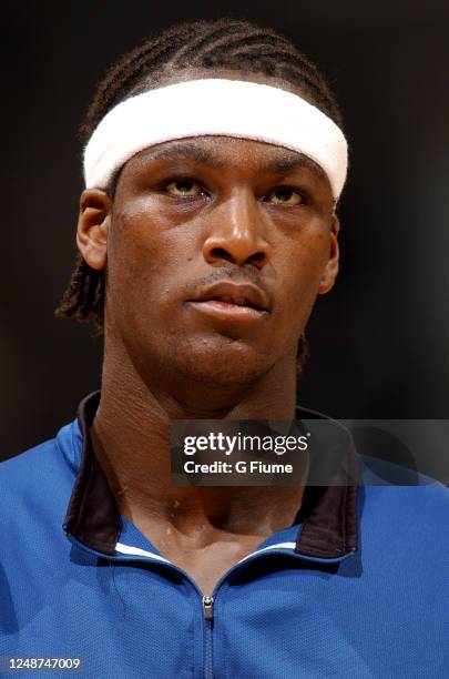 Kwame Brown of the Washington Wizards warms up before the game against the New Orleans Hornets on February 1, 2003 at the MCI Center in Washington,...