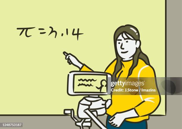 teacher recording internet lecture - teacher explaining stock illustrations
