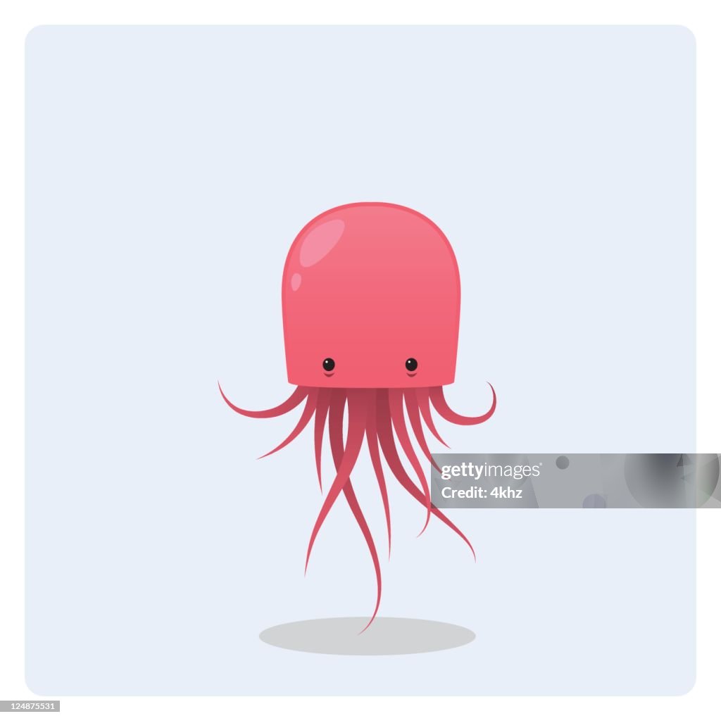 Cute Vector Pink Floating Jellyfish