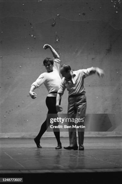 Choreographer George Balanchine rehearsing with Edward Villella before the performance of Jewels by New York City Ballet in Monte Carlo, June 23,...