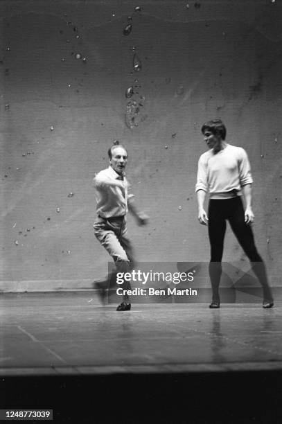 Choreographer George Balanchine rehearsing with Edward Villella before the performance of Jewels by New York City Ballet in Monte Carlo, June 23,...