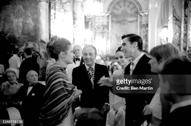 Princess Grace of Monaco at gala reception with choreographer George Balanchine , Kay Mazza, Jacques D'Amboise, Carolyn George , and others following...