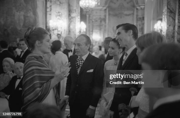 Princess Grace of Monaco at gala reception with choreographer George Balanchine , Kay Mazza, Jacques D'Amboise, Carolyn George , and others following...