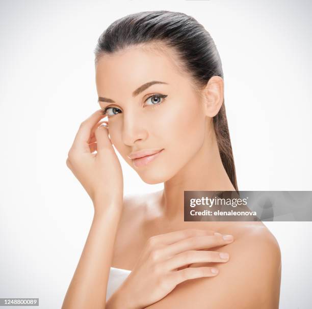 beautiful young brunette woman, beauty concept - facelift stock pictures, royalty-free photos & images