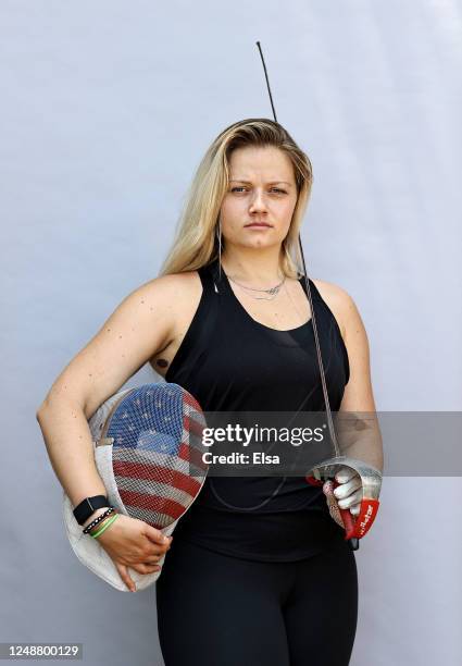 Olympic fencer Dagmara Wozniak poses for a portrait on June 10, 2020 in Jersey City, New Jersey. Athletes across the globe are now training in...