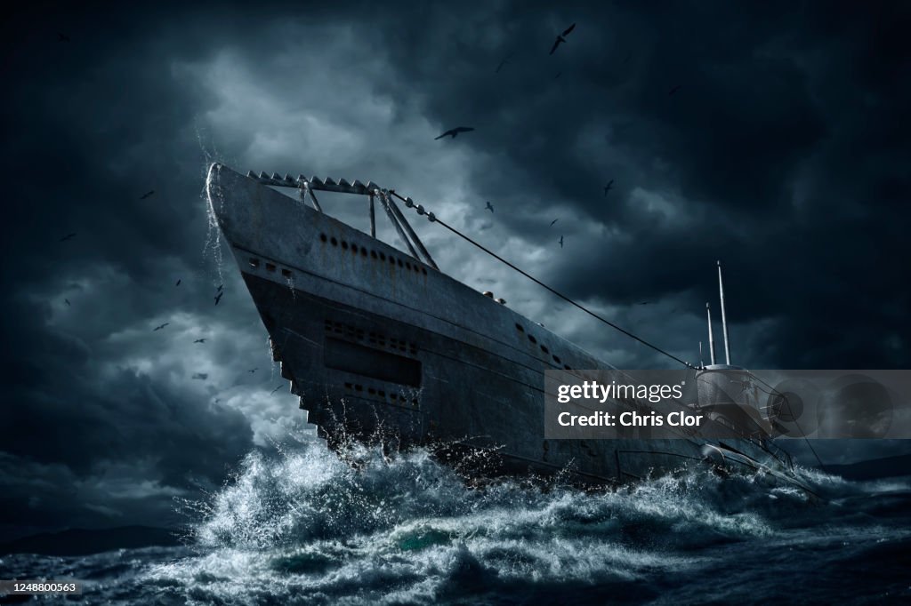 Submarine in stormy sea
