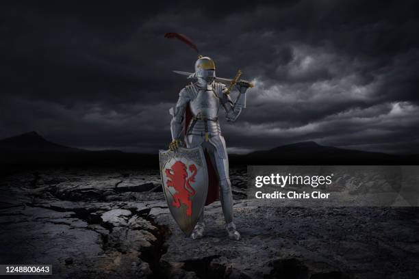 knight figurine with vaccination against coronavirus - chris ritter stock-fotos und bilder