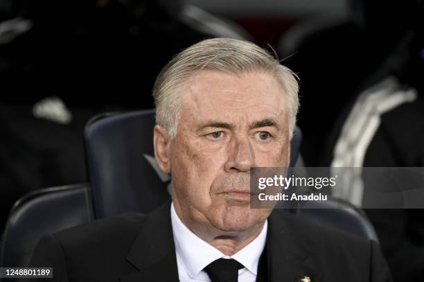 Real Madrid's coach Carlo Ancelloti during the Spanish League football Match between FC Barcelona vs Real Madrid CF at the Camp Nou stadium in...