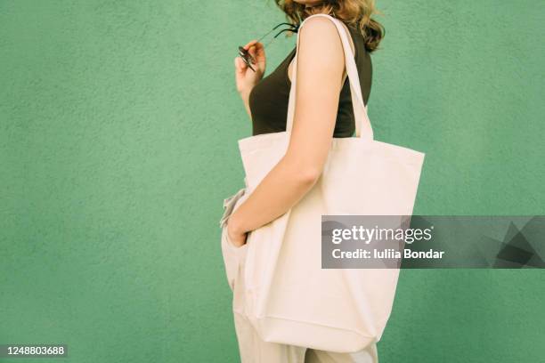 simple flax eco bag - white shopping bag stock pictures, royalty-free photos & images