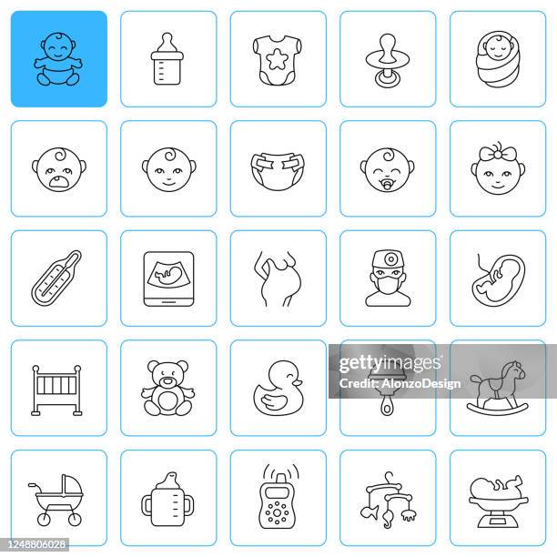 maternity & baby line icons. editable stroke. - obstetrician stock illustrations