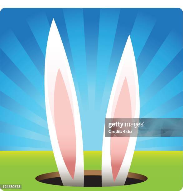 bunny down in the hole - rabbit burrow stock illustrations