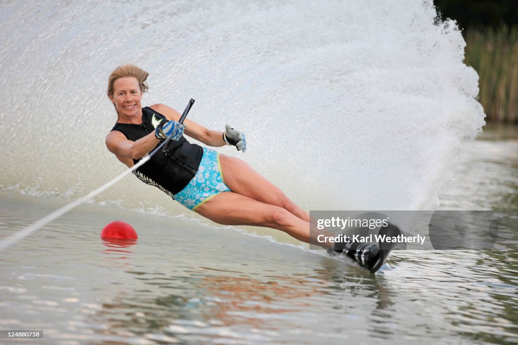 Woman waterskiing