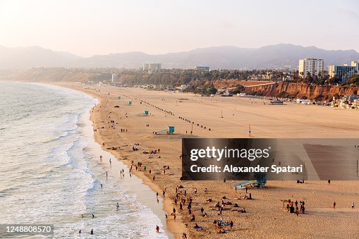 Santa Monica beach, aerial view, Los Angeles, California Santa Monica beach, aerial view, Los Angeles, California