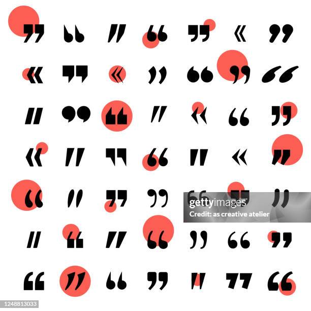 quotation mark icon set. red circles shapes background. - speech marks stock illustrations