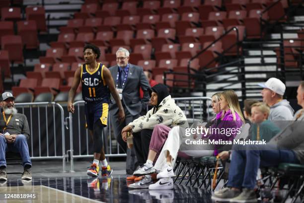 West Valley City, UT Toscano-Anderson of the Utah Jazz sits curtsied during the Salt Lake City Stars game against the South Bay Lakers at Maverik...