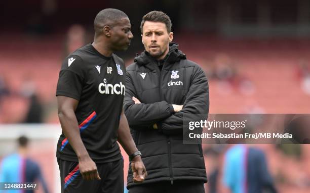 Head coach Paddy McCarthy and assistant Darren Powell of Crystal Palace during the Premier League match between Arsenal FC and Crystal Palace at...