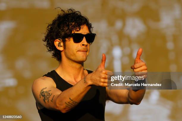 Matty Healy of The 1975 performs during the closing day of Lollapalooza Chile 2023 at Parque Cerrillos on March 19, 2023 in Santiago, Chile.