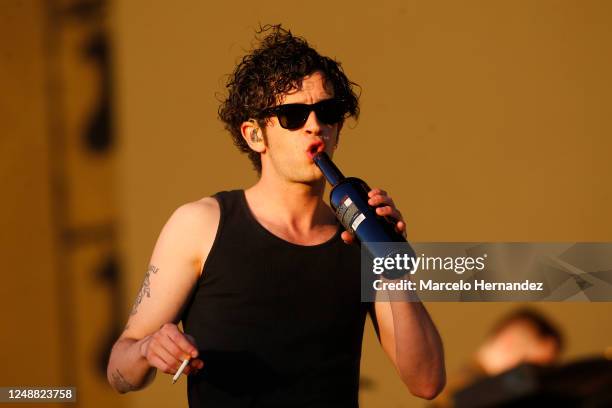 Matty Healy of The 1975 performs during the closing day of Lollapalooza Chile 2023 at Parque Cerrillos on March 19, 2023 in Santiago, Chile.