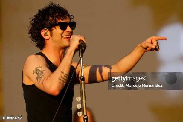 Matty Healy of The 1975 performs during the closing day of Lollapalooza Chile 2023 at Parque Cerrillos on March 19, 2023 in Santiago, Chile.