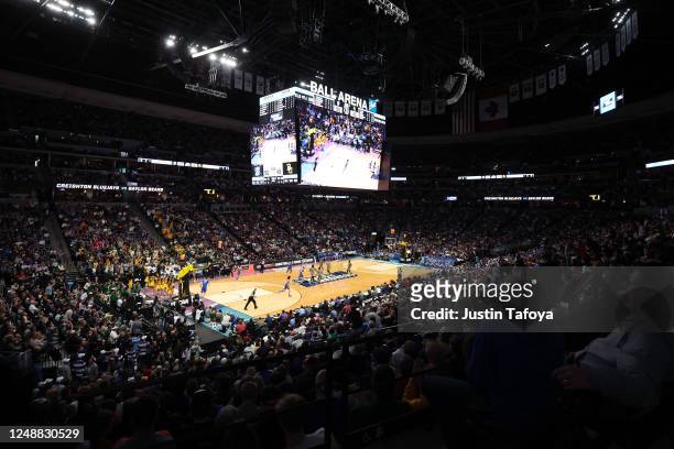 General view of a crowd filled arena as the Creighton Bluejays face the Baylor Bears during the second half of the second round of the 2023 NCAA...