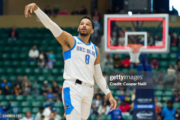 André Roberson of the Oklahoma City Blue shoots the ball against the Texas Legends on March 19, 2023 at Comerica Center in Frisco, Texas. NOTE TO...