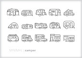 Camper line icon set