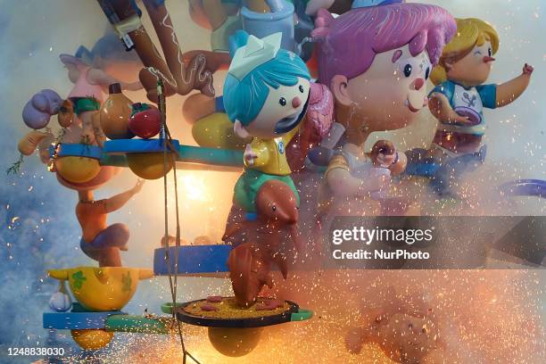 'Ninots' burn during the last day of Las Fallas Festival on March 19, 2023 in Valencia, Spain. The Fallas is Valencia's most international festival,...