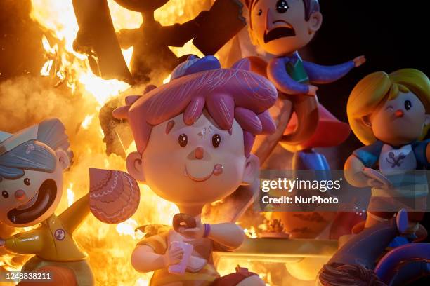 'Ninots' burn during the last day of Las Fallas Festival on March 19, 2023 in Valencia, Spain. The Fallas is Valencia's most international festival,...