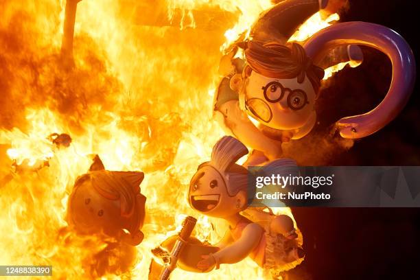 'Ninots' burn during the last day of Las Fallas Festival on March 19, 2023 in Valencia, Spain. The Fallas is Valencia's most international festival,...