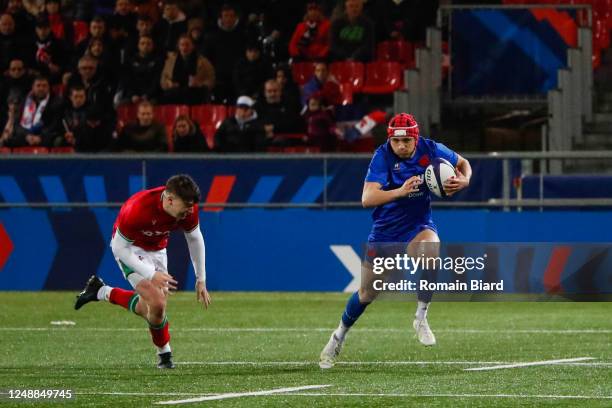 Louis BIELLE-BIARREY of France during the Six Nations U20 Championship match between France and Wales at Stade Charles Mathon on March 19, 2023 in...